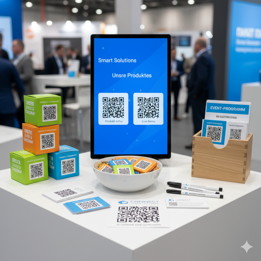QR Code auf Tischaufstellern oder Messe