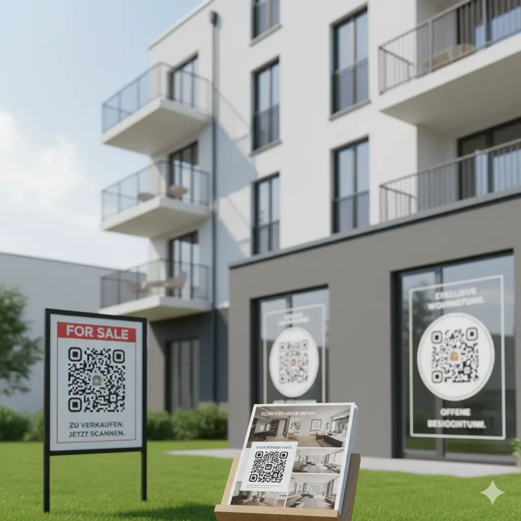 QR Codes auf Immobilien-Schild und Flyer